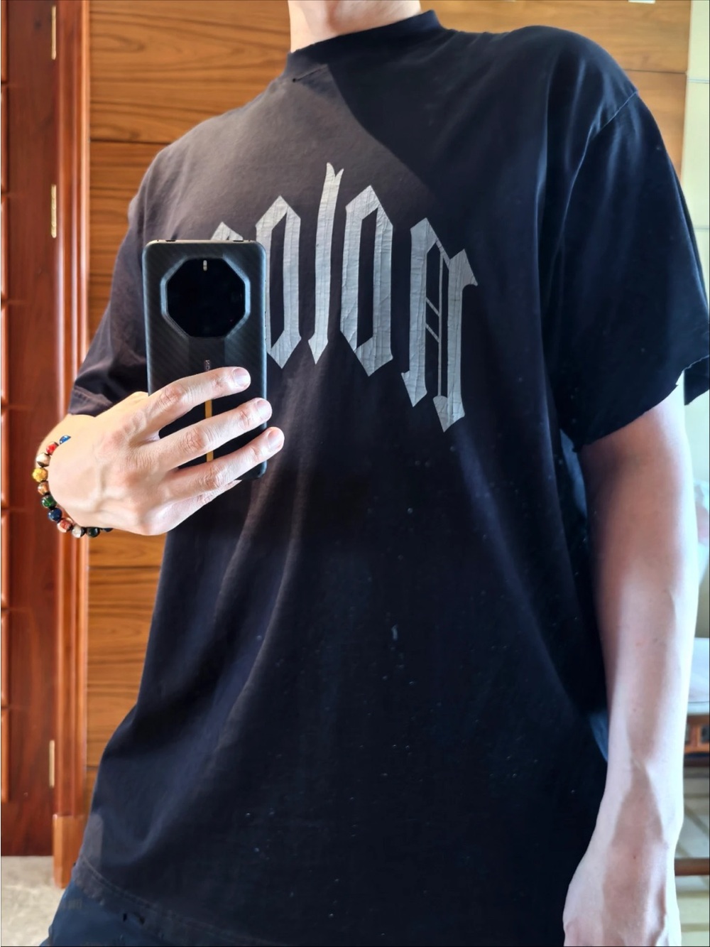 Balenciaga Black Short-Sleeve Tee with Silver Gothic Logo